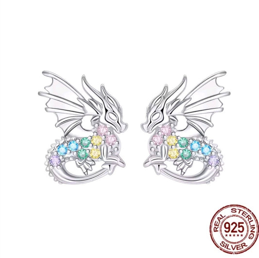 925 sterling silver colourful dragon stud earrings