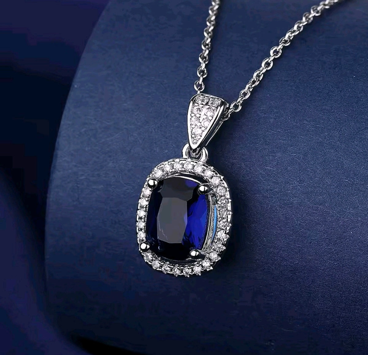925 Sterling Silver Blue Sapphire Oval Necklace & Earrings Set