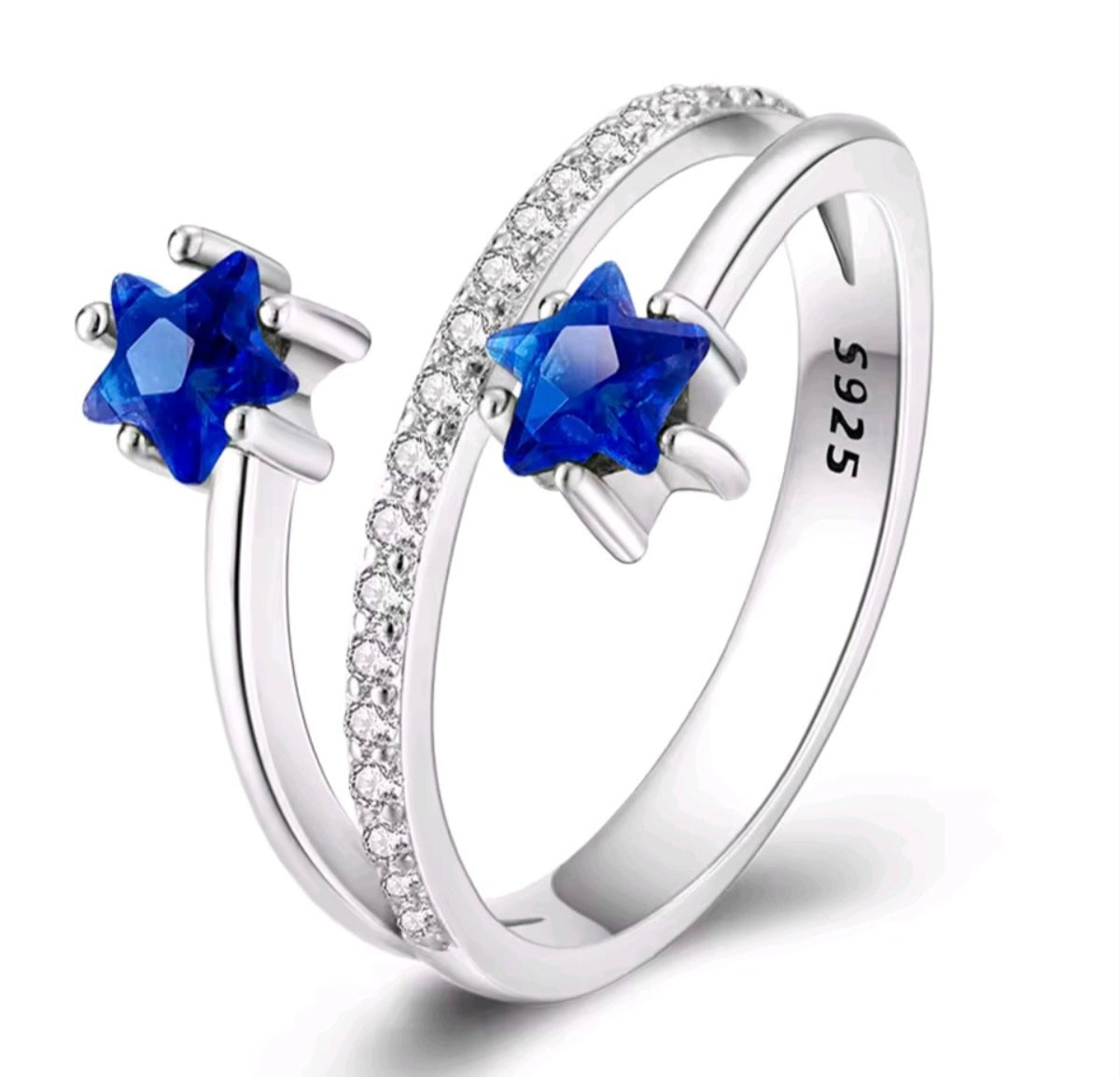 925 sterling silver blue star open ring