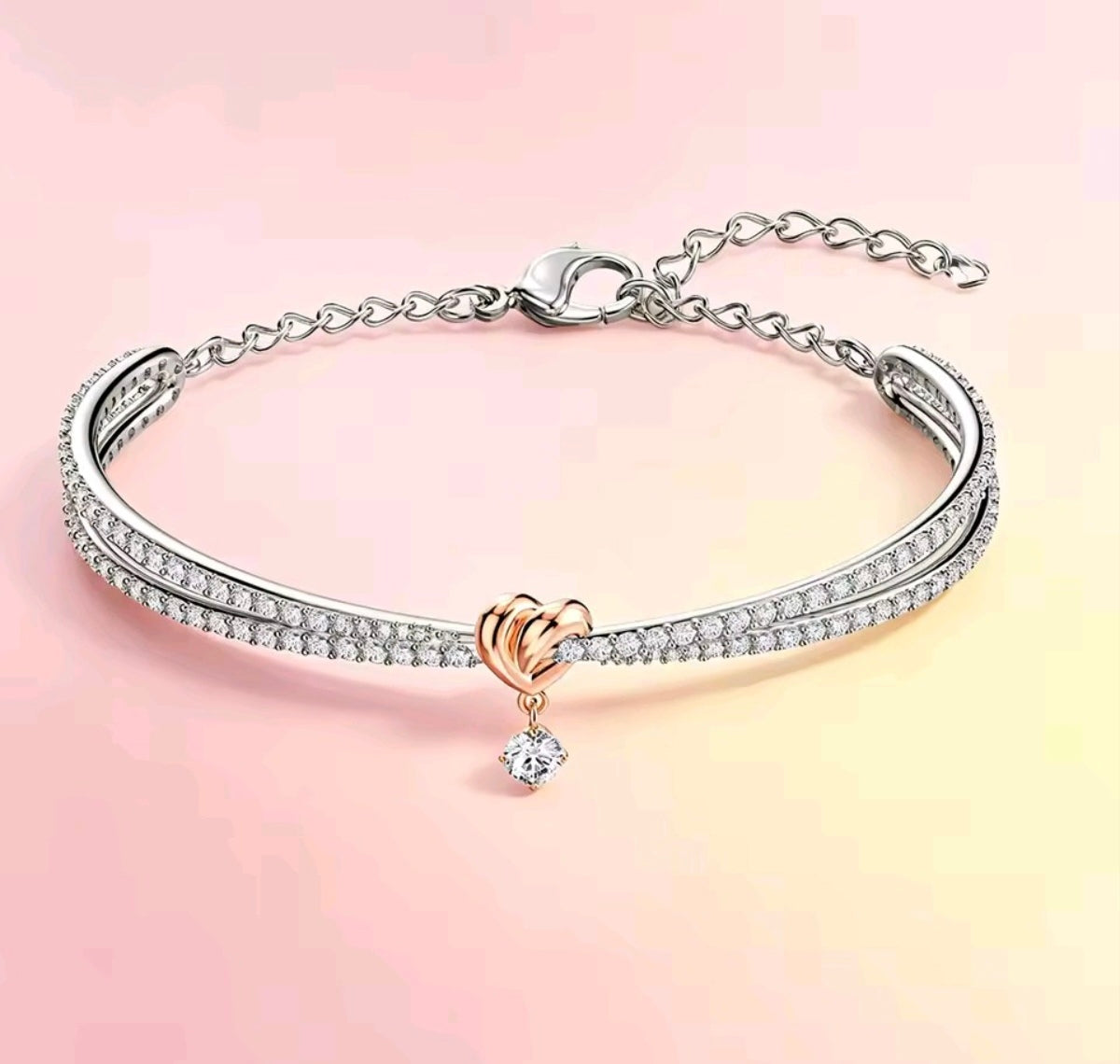 Silver and Rose Gold Mixed Metal Curved Heart Bracelet