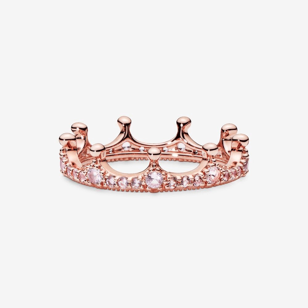 14K Rose Gold Pink Crystal Crown Ring & Earrings Set