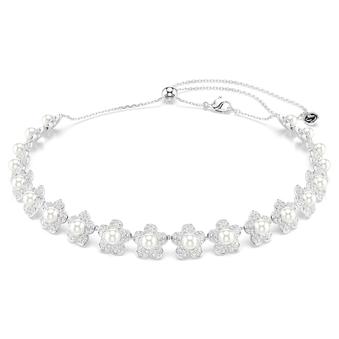 Crystal Pearl Round Cut Flower Choker Necklace