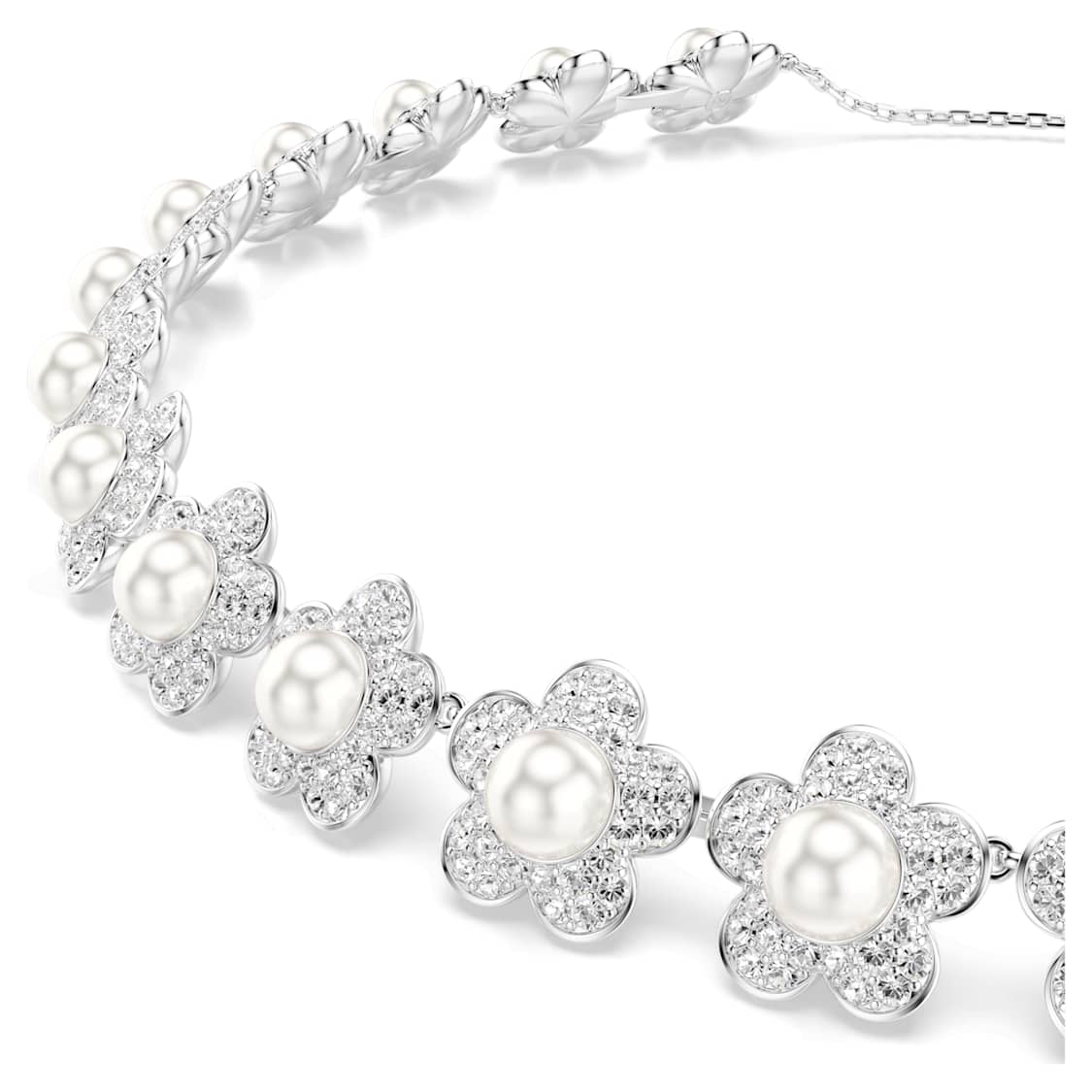 Crystal Pearl Round Cut Flower Choker Necklace