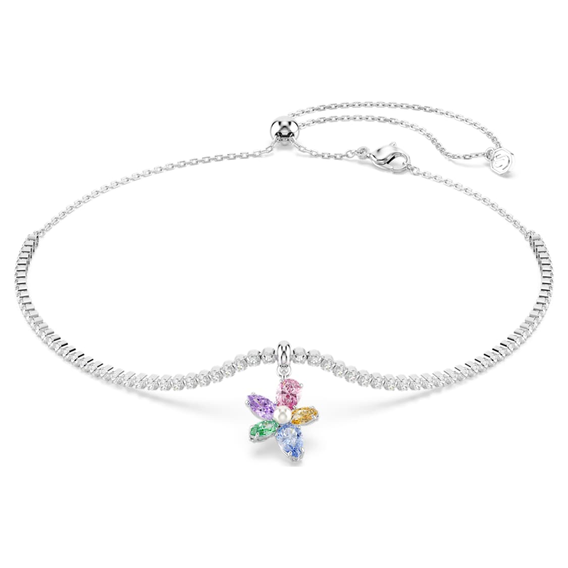 Silver sparkling Colourful flower collarbone choker necklace