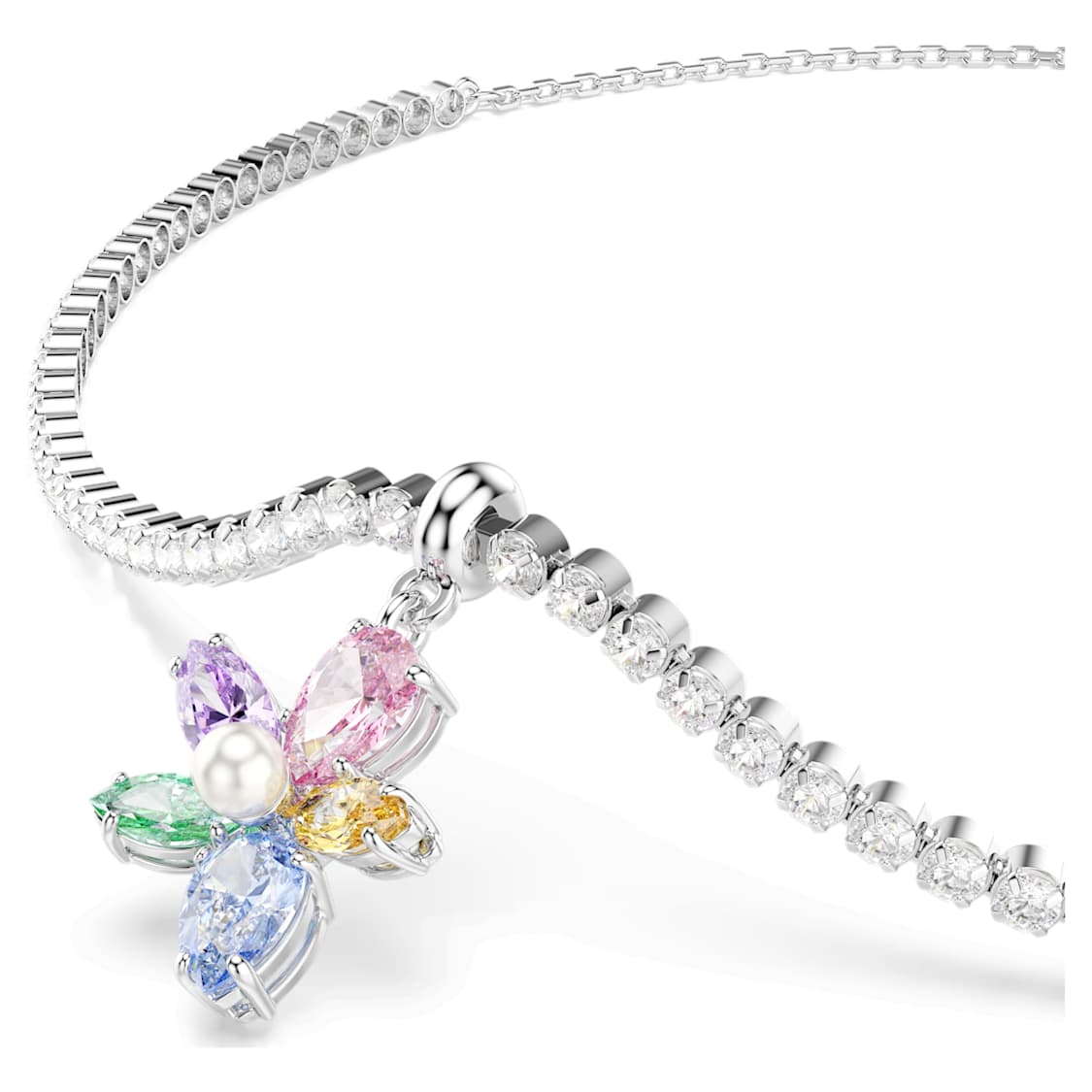 Silver sparkling Colourful flower collarbone choker necklace