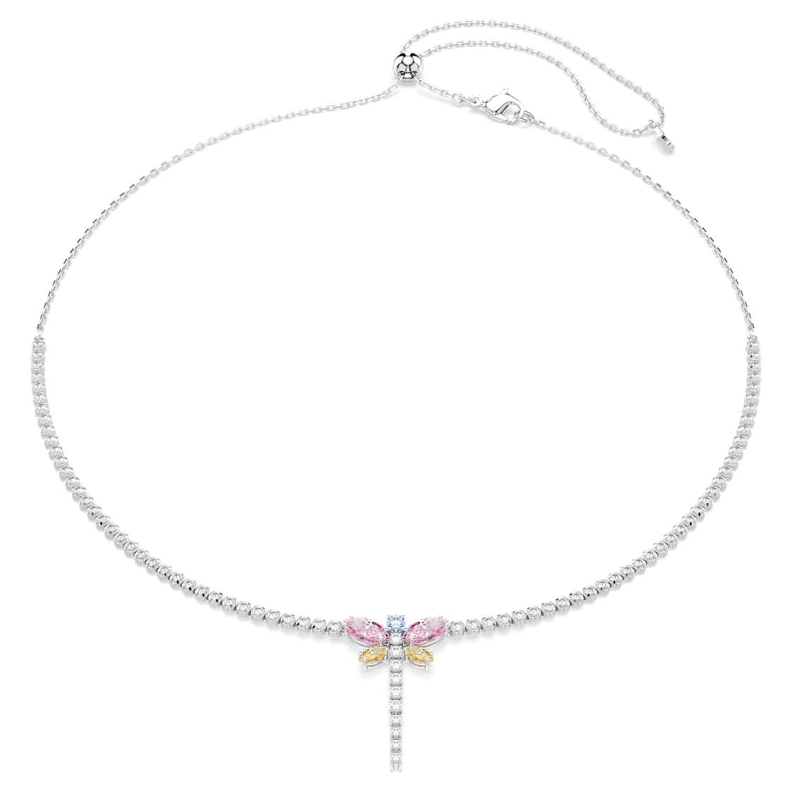 Silver multi colour dragonfly Y shaped chocker necklace