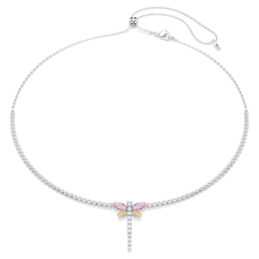 Silver multi colour dragonfly Y shaped chocker necklace