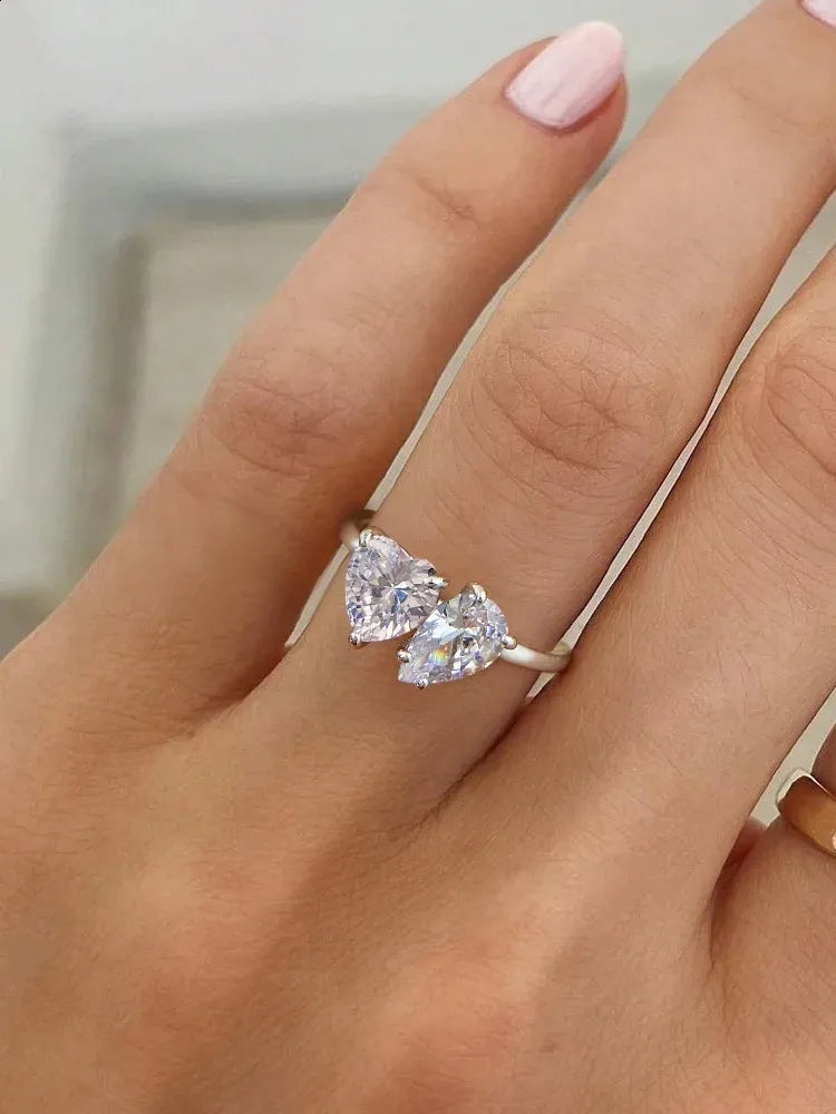 925 Sterling Silver Love Heart Water Drop Ring