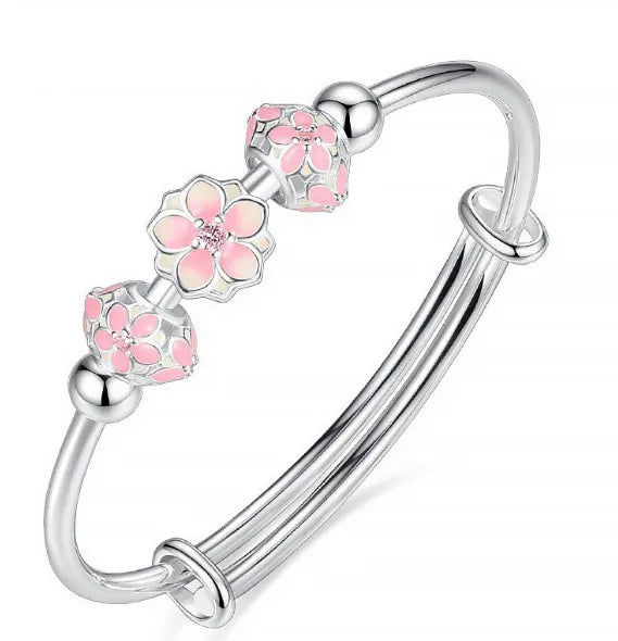 925 sterling silver cherry blossom bangle bracelet