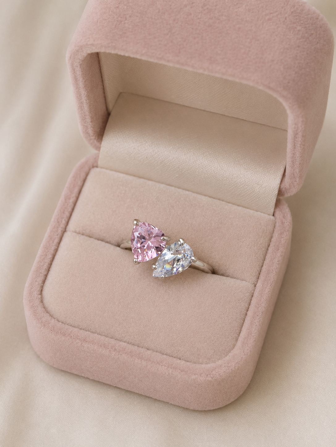 925 Sterling Silver Love Heart Water Drop Ring