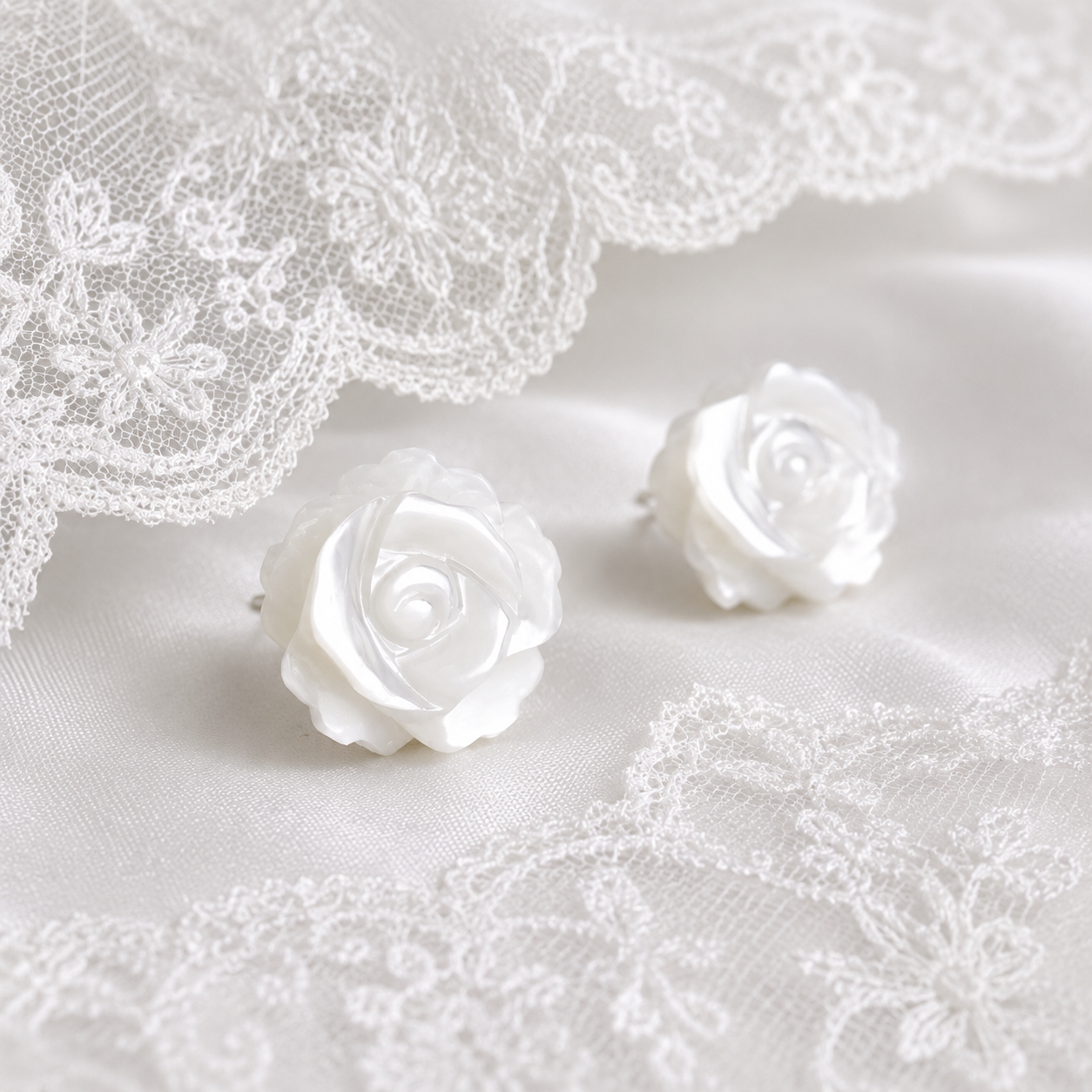 925 sterling silver shell white rose stud earrings