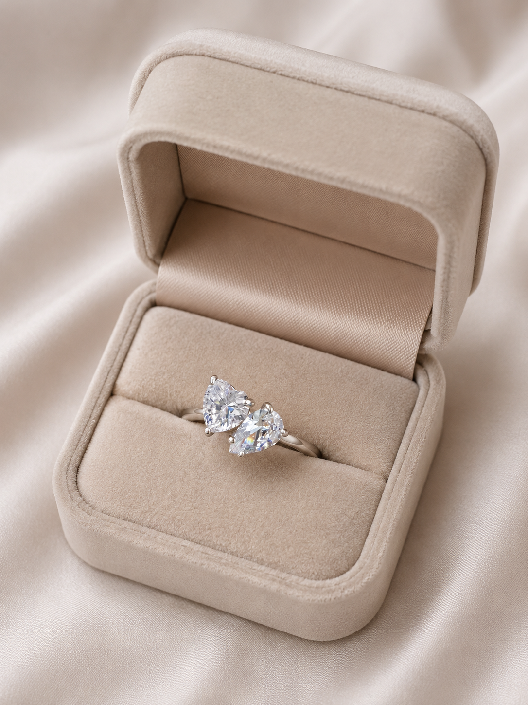 925 Sterling Silver Love Heart Water Drop Ring