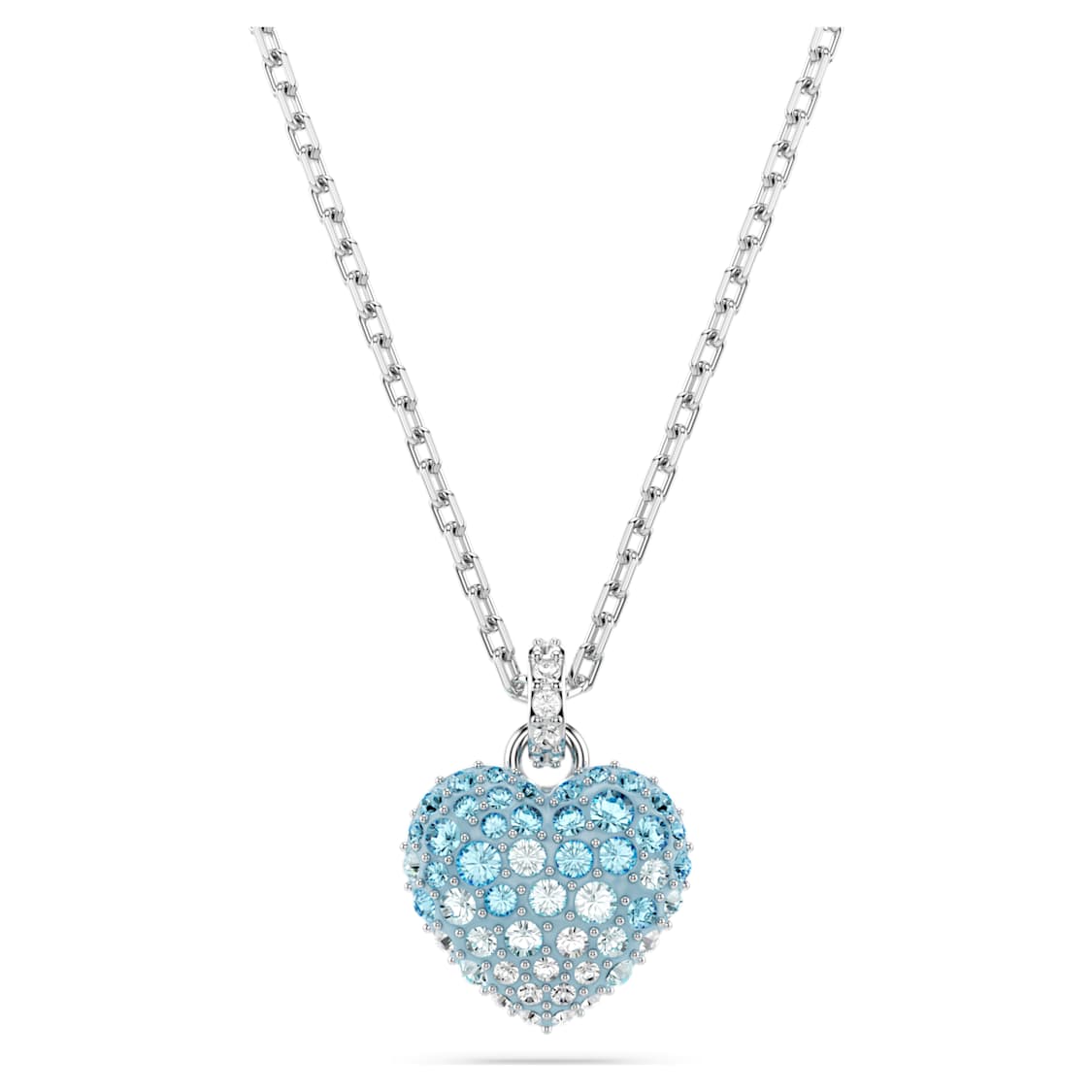 Silver Blue Crystal Heart Pendant Necklace