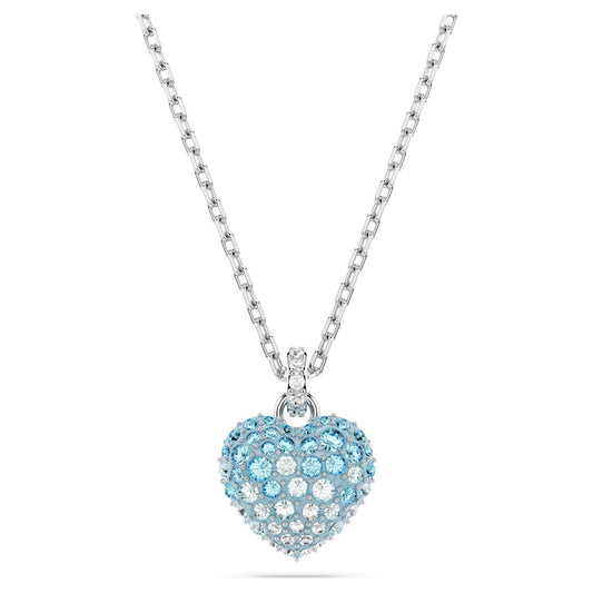 Silver Blue Crystal Heart Pendant Necklace