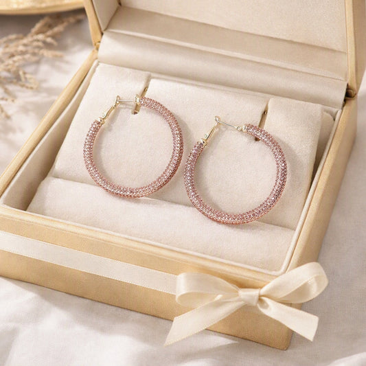 14k gold pink crystal hoop earrings