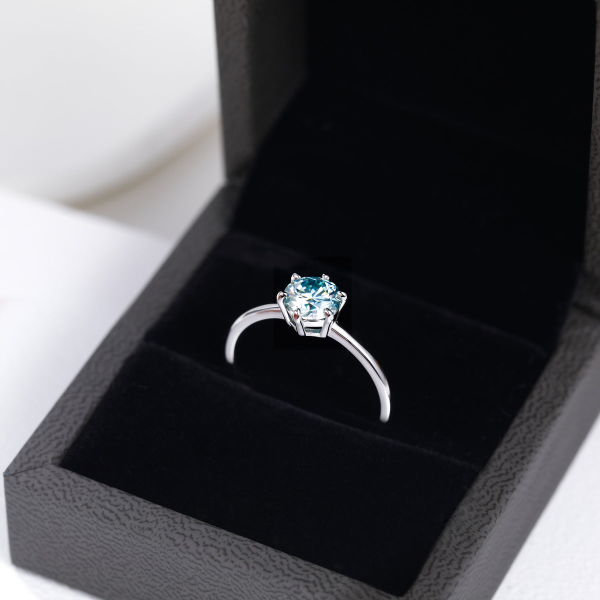 925 Sterling Silver Blue Topaz & Moissanite Round Ring