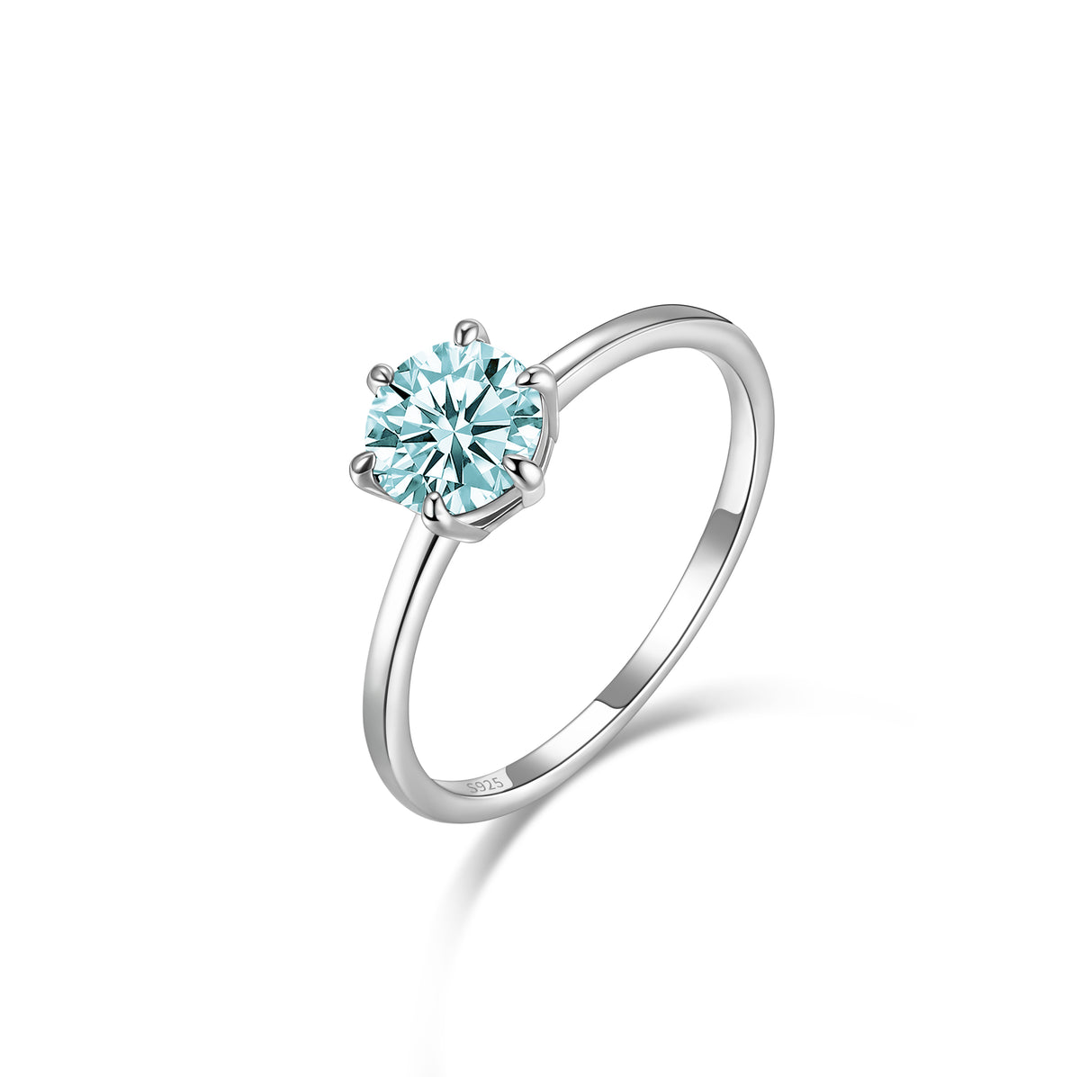 925 Sterling Silver Blue Topaz & Moissanite Round Ring